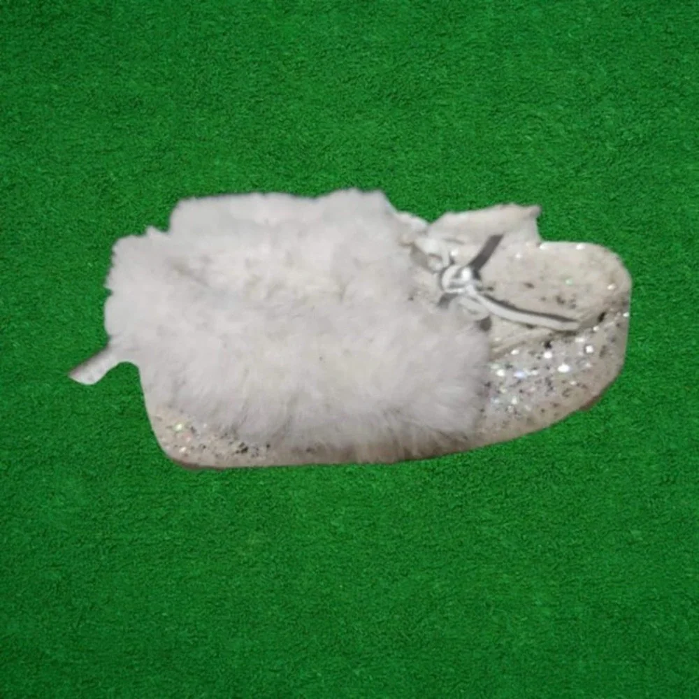 Girl's‎ Cat & Jack Glitter Moccasins Size 5 Sliver (4501)